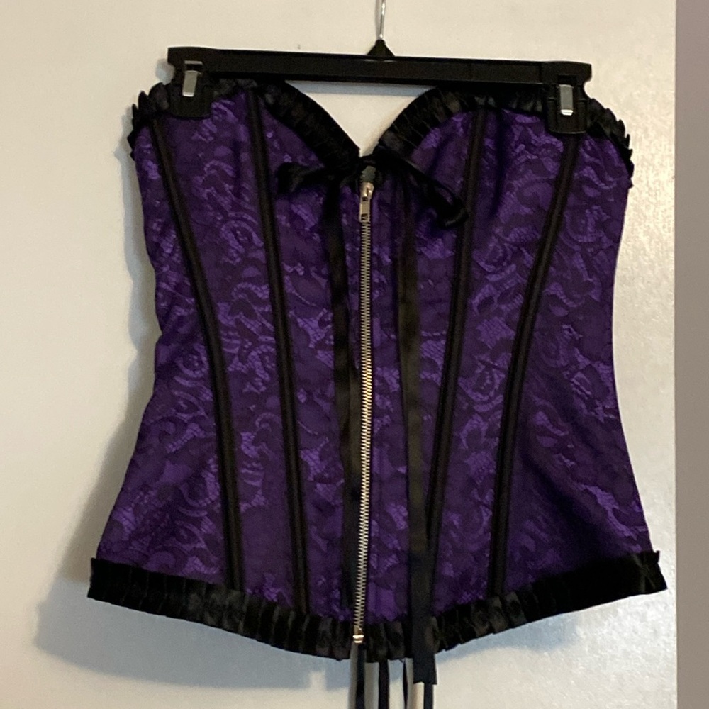 Purple & Black Front Zipper Corset